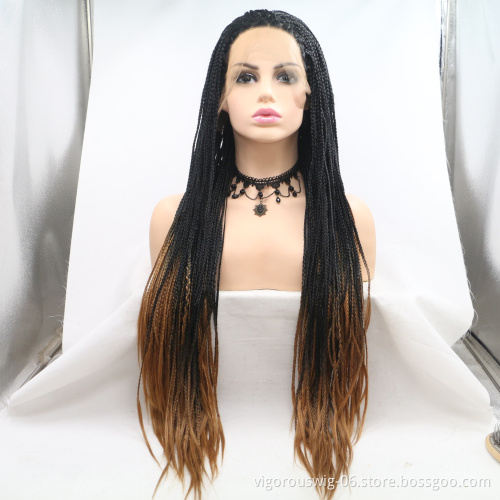 Long straight mono black cheap wholesale high quality  heat resistant micro braiding synthetic hair lace front wigs